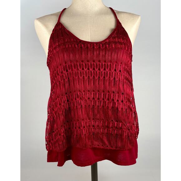 VTG Y2K Lace Cherry Red Cami Top Size SMALL Coquette Camisole Tank 90s Grunge - Picture 1 of 11